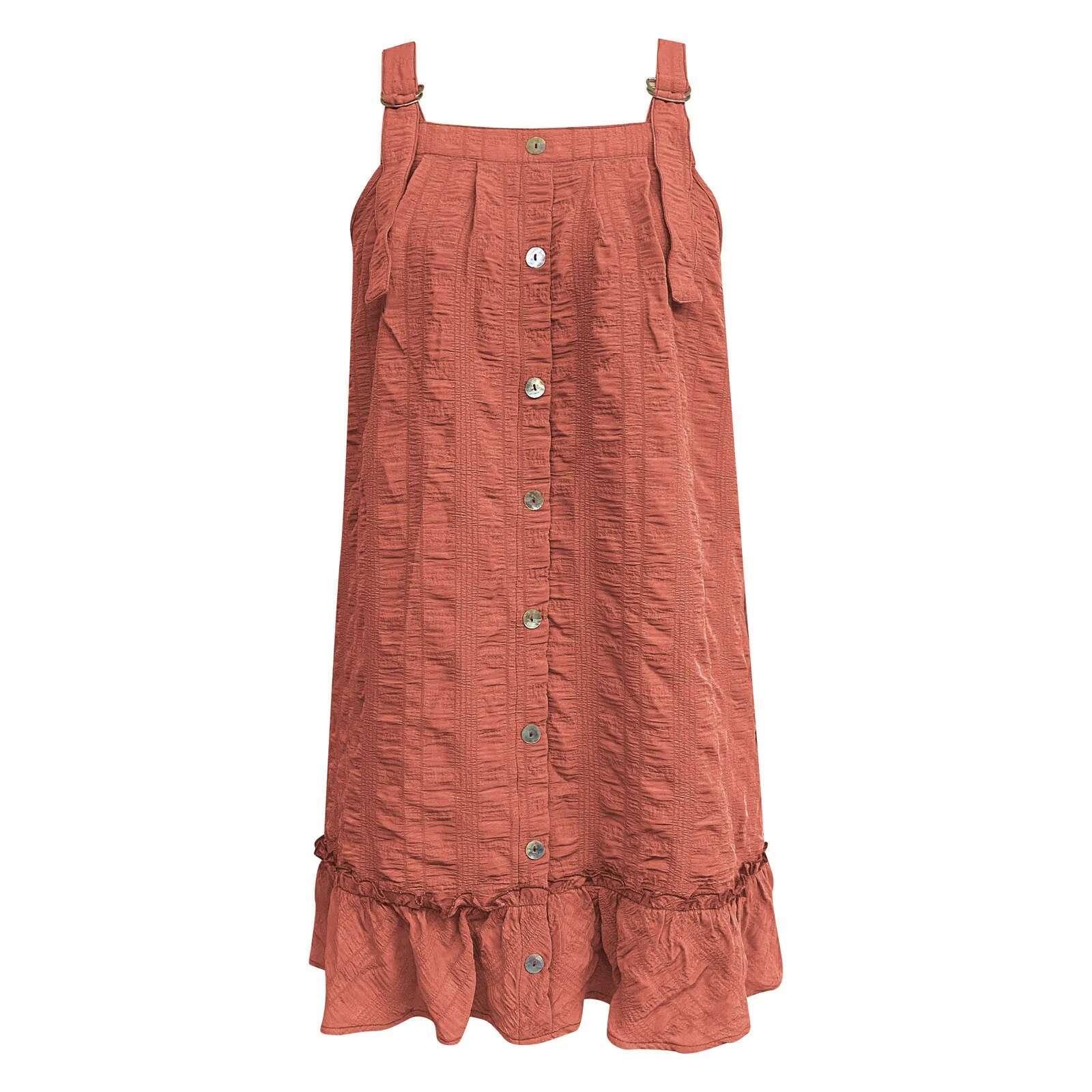 Dongdumaoyi New Summer Spaghetti Strap Dress Solid Color Mini Fashion Button Ruffles Office Lady Dresses For Women Streetwear