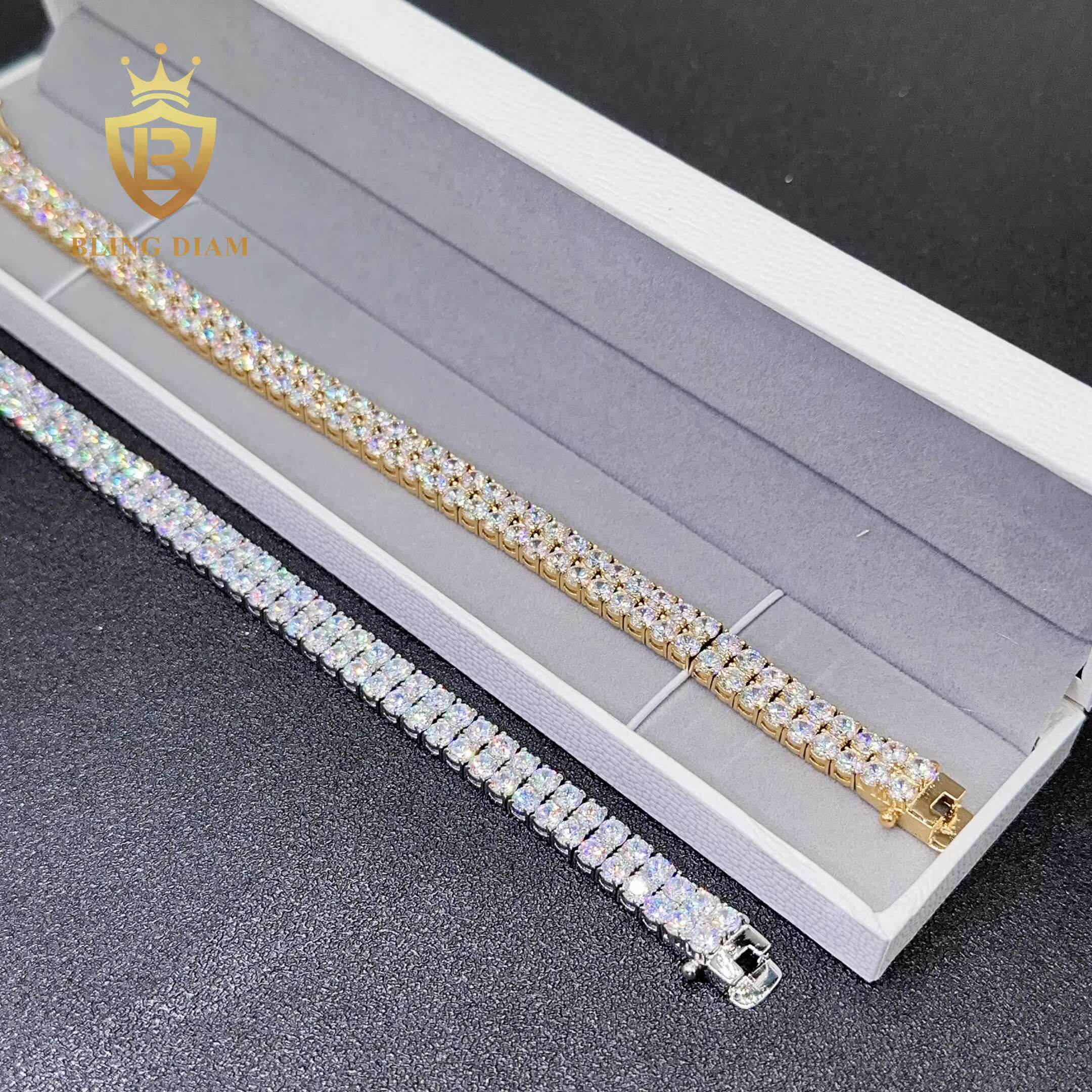 In Stock Hip Hop Two Row 4mm 8.25 Stainless Steel 316L 5a Cubic Moissanite Tennis Chain Bracelet for Men and Women
