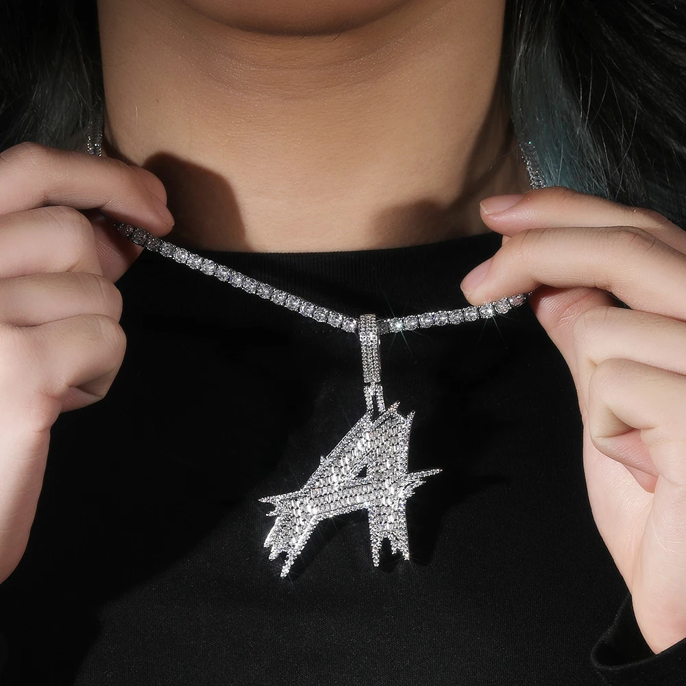 THE BLING KING Thorns Cursive Initial Letter A-Z Micro Paved Out 5A Cubic Zirconia Charm Necklace Hiphop Jewelry 250425