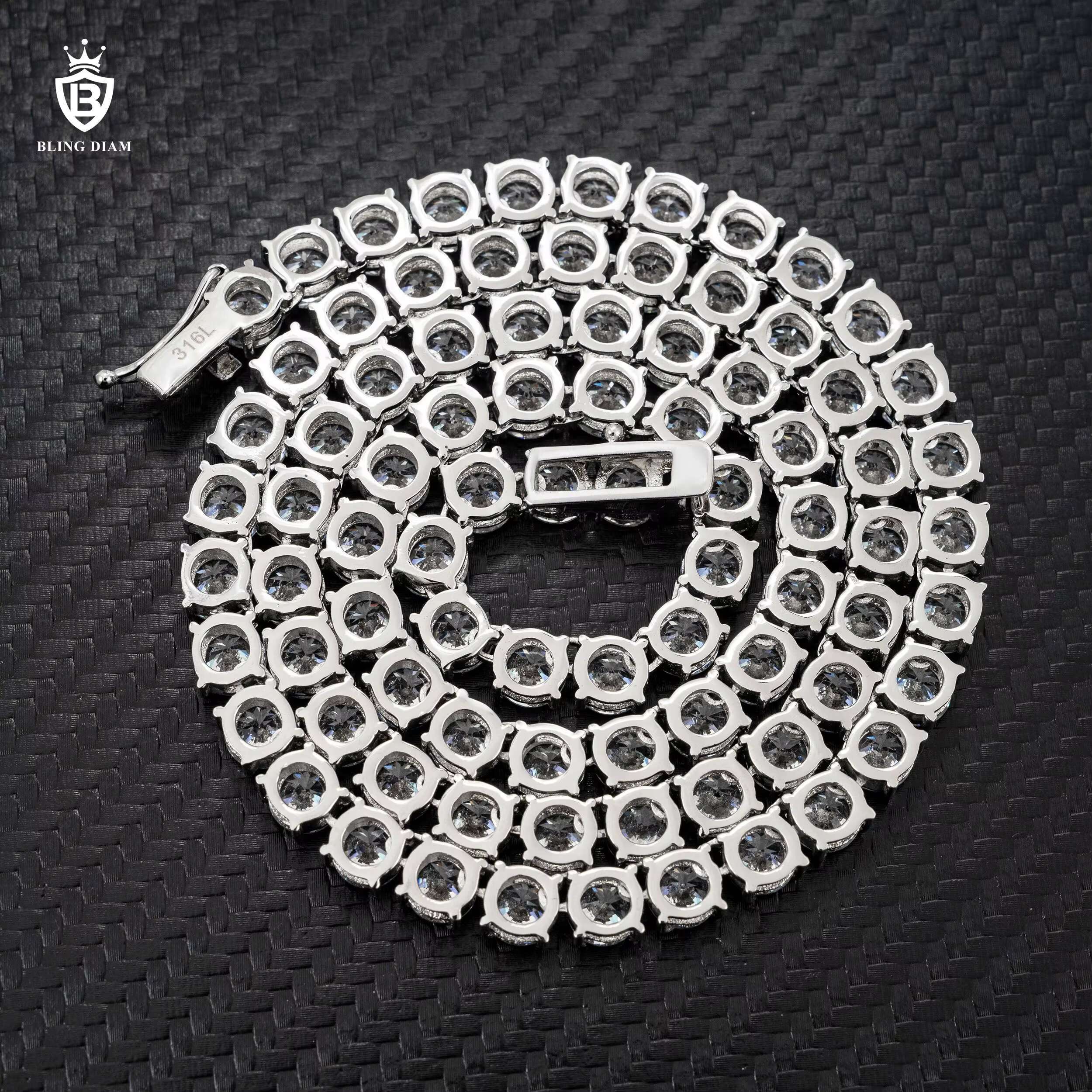 Wholesale Price Custom Hip Hop Jewelry 6mm Cubic Moissaniteia Tennis Bracelet Necklace 316 Stainless Steel Tennis Chain