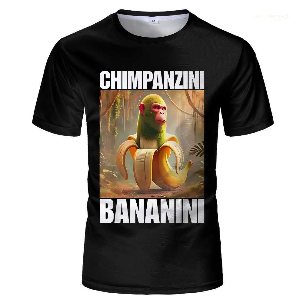 AI Brainrot animal graphic T-shirt Bombardiro crocodile print fun and humorous mens T-shirt womens loose top childrens clothing W250425