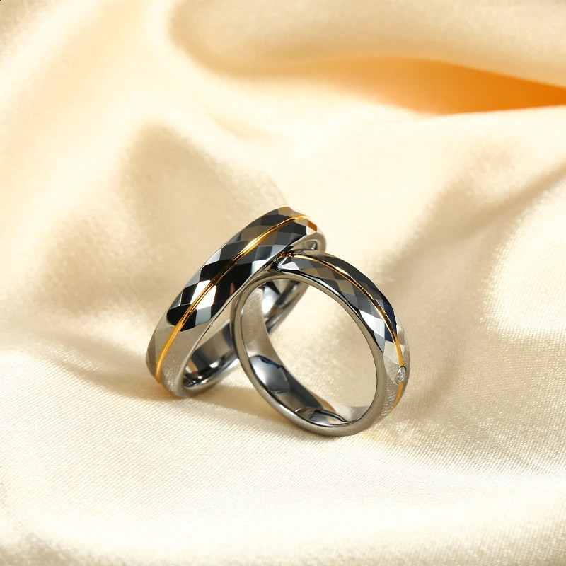 Fashionable 4mm/5mm tungsten ring suitable for women couples wedding bands high polished inlay sparkling stone suitable for engagement rings 250422