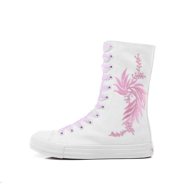 Spring new color lace-up side zipper medium tube embroidered canvas flat inner heightening casual large size women's shoes