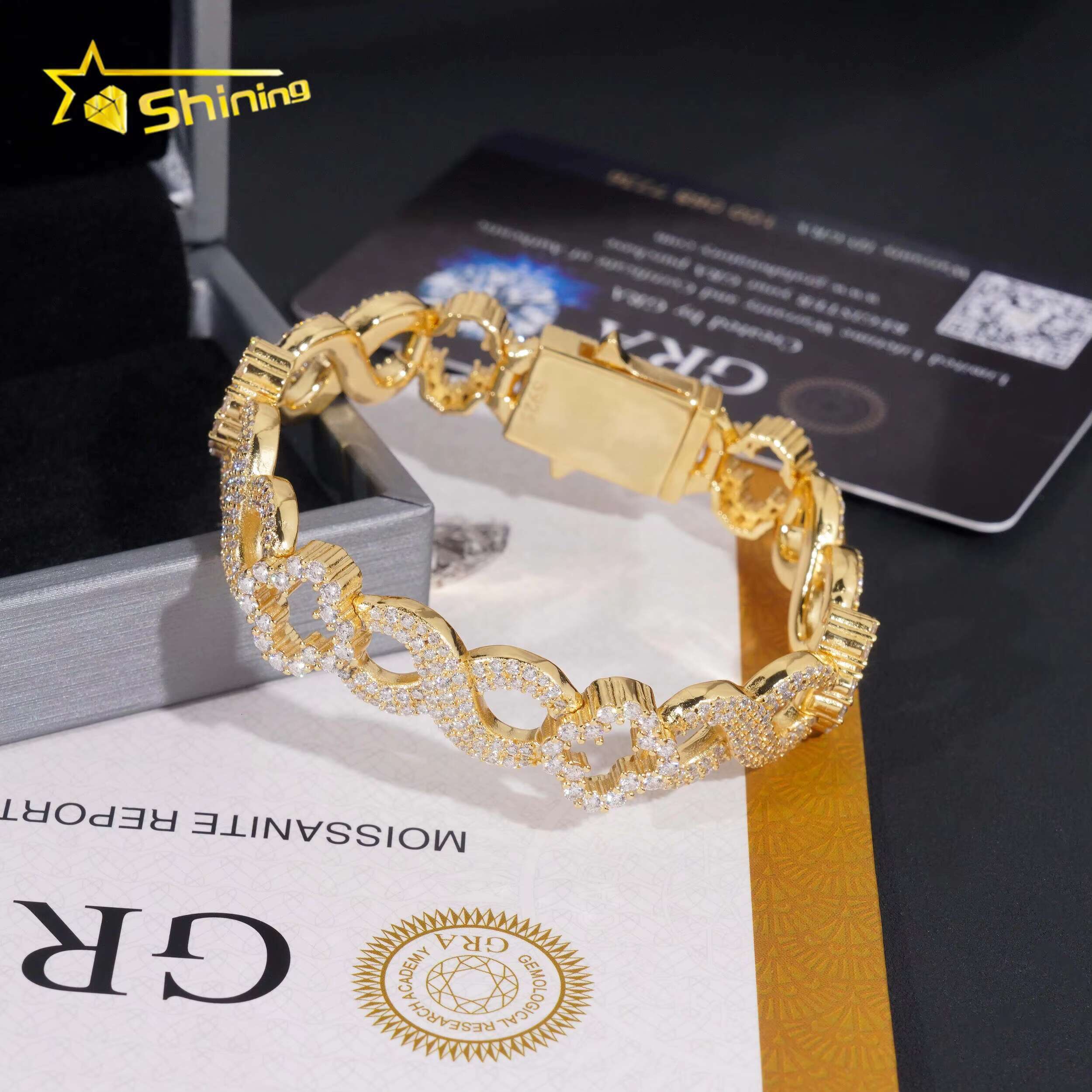 New Arrivals Hip Hop GRA Certificate 11mm 925 Silver Infinity Clover Cuban Mens Moissanite Bracelet
