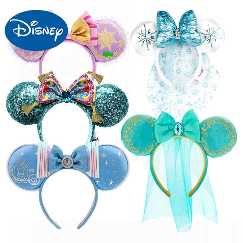 Disney Mickey Mouse Ear Headband 2025 Long Haired Princess Bow Minnie Ear Headband Adult Childrens Holiday Headband X250425