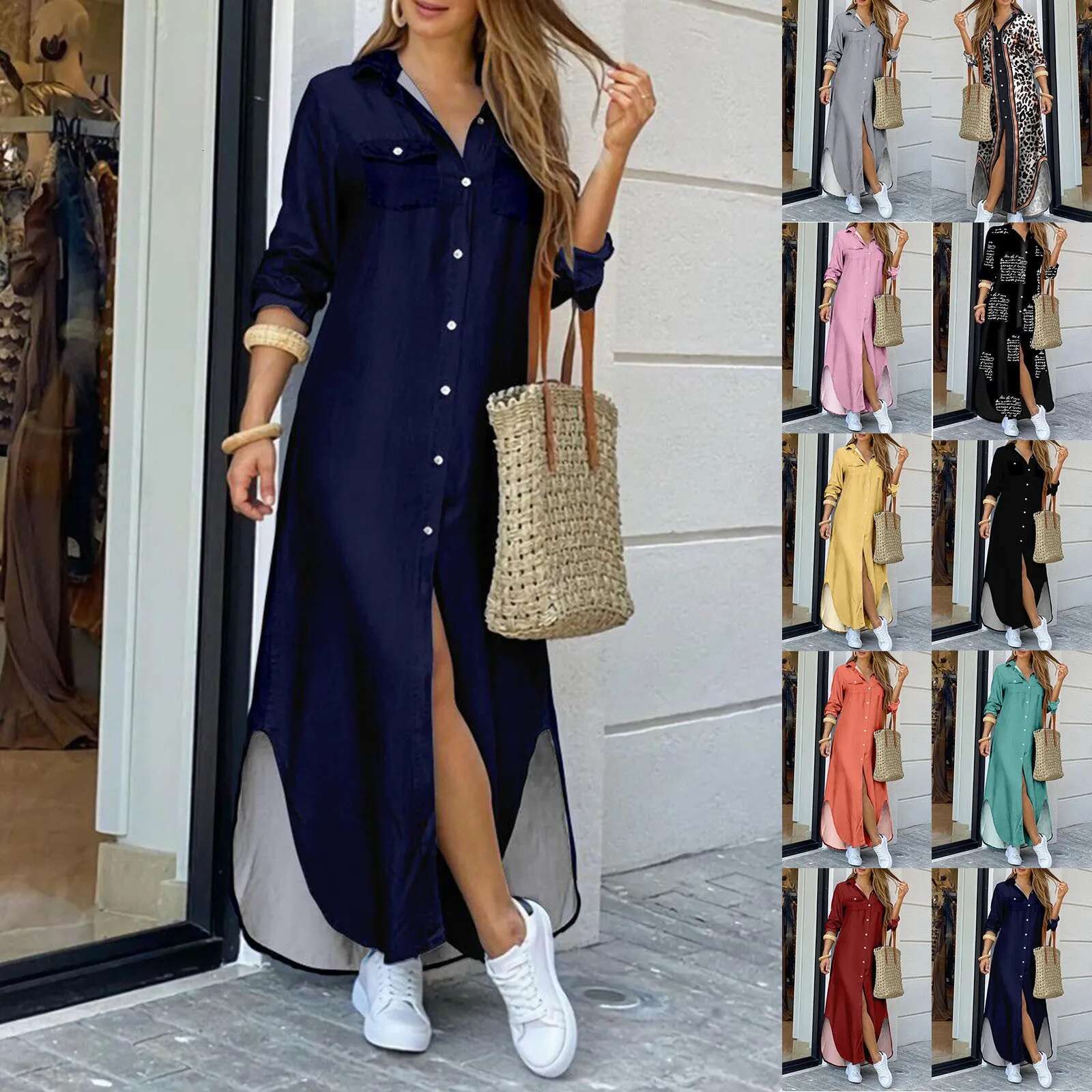 Dongdumaoyi Summer Fashion Elegant Shirt Dress Women Print Long Sleeve Button Ladies Office Holiday Casual Clothing Female Maxi