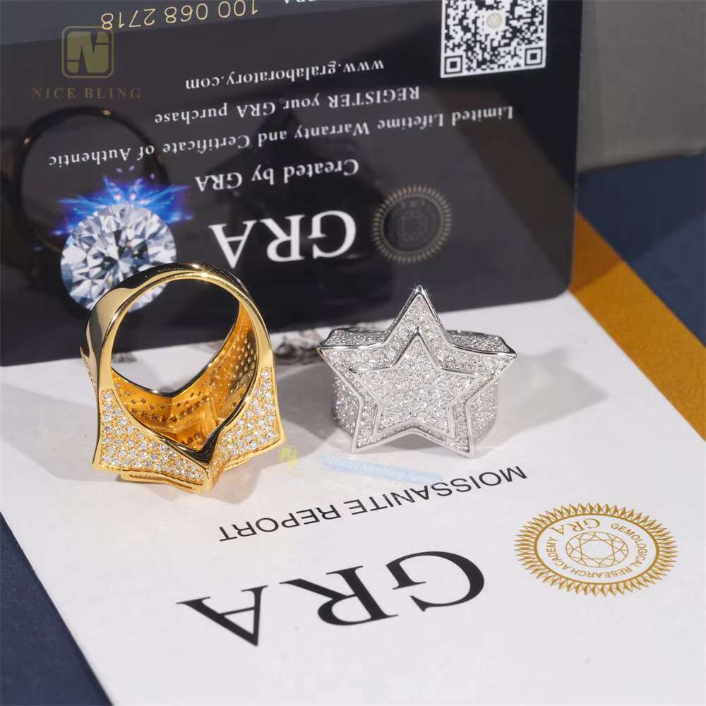 Luxury Fine Jewelry Rapper Fashion Iced Out Top Quality Hip Hop Star Silver 925 Moissanite Ring