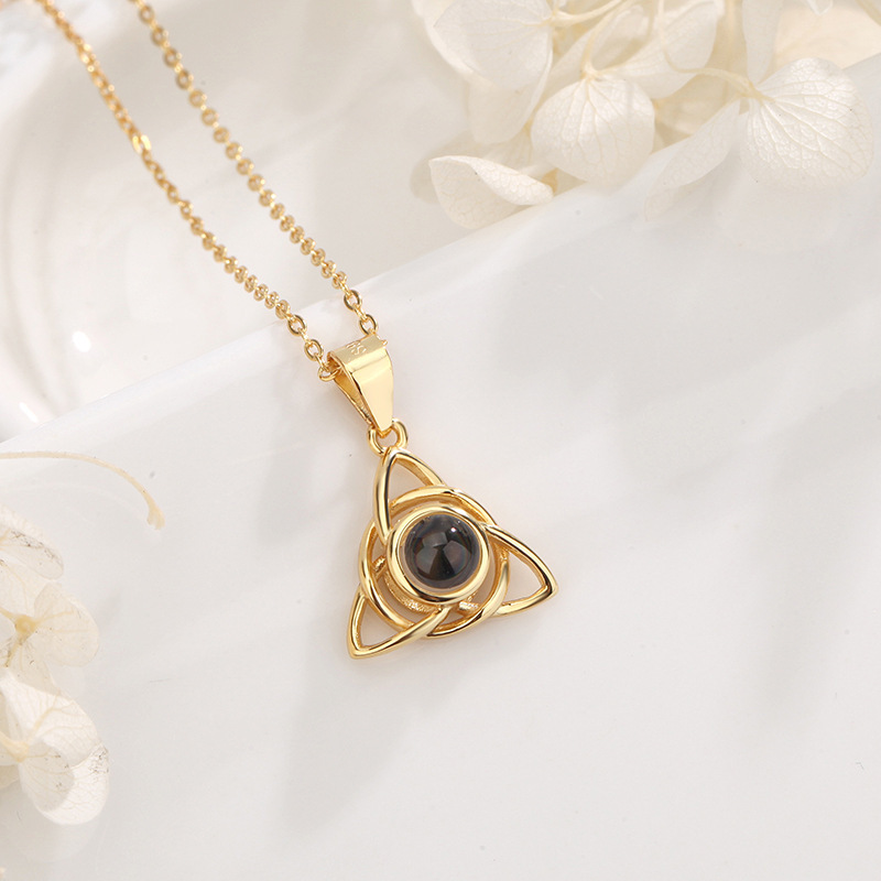 I Love You Projection Stone Necklace with Hollow Triangle and Round Pendant necklace for men moissanite chain designer necklace designer jewelry neckl - view 4