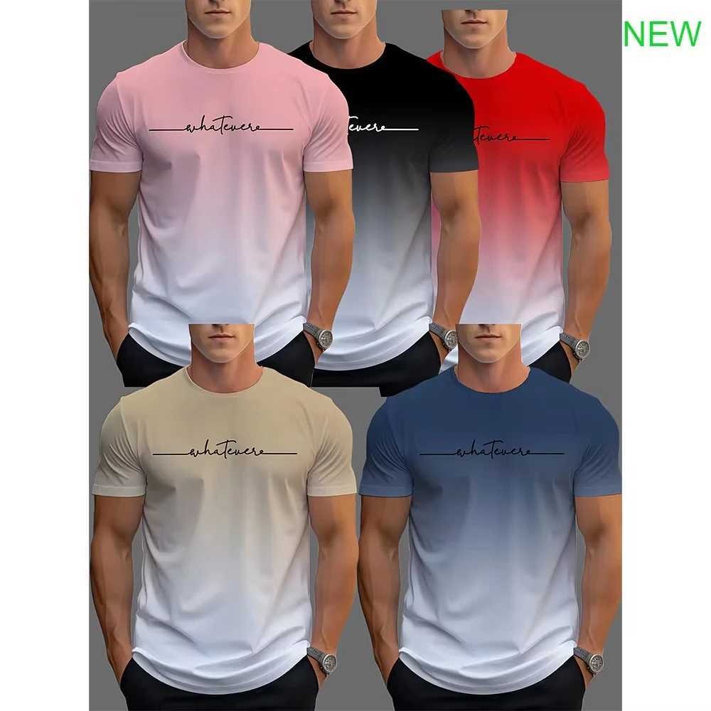 Mens sports T-shirt cool gradient 3D printed quick drying short sleeved fitness T-shirt daily casual sports top T-shirt W250425