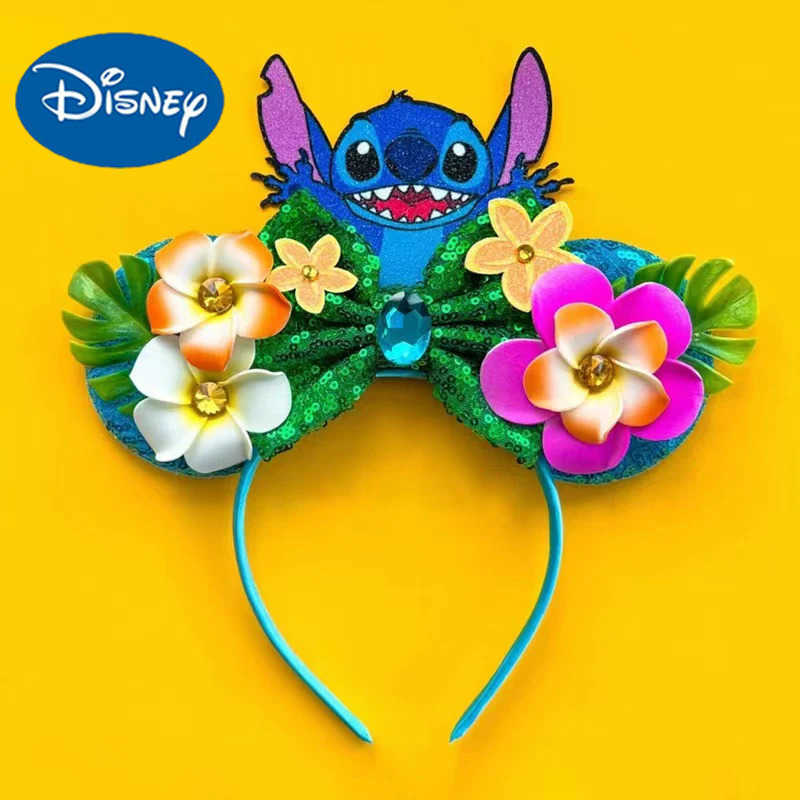 Disney Lilo Stitch Ears Hairbands Girls Sparkling Bow Cartoon Mickey Mouse Headband Female Childrens Hair Accessories Birthday Friends X250425