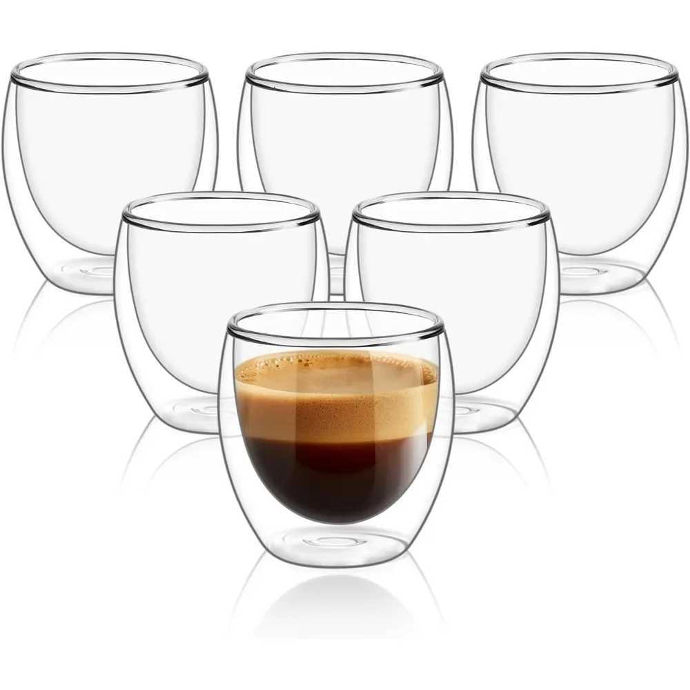 80/150/250/350/450ml 6pcs Double Wall Glass Coffee Mugs Insulated Layer Cups Set for Bar Tea Milk Juice Water Espresso Glass Y251125