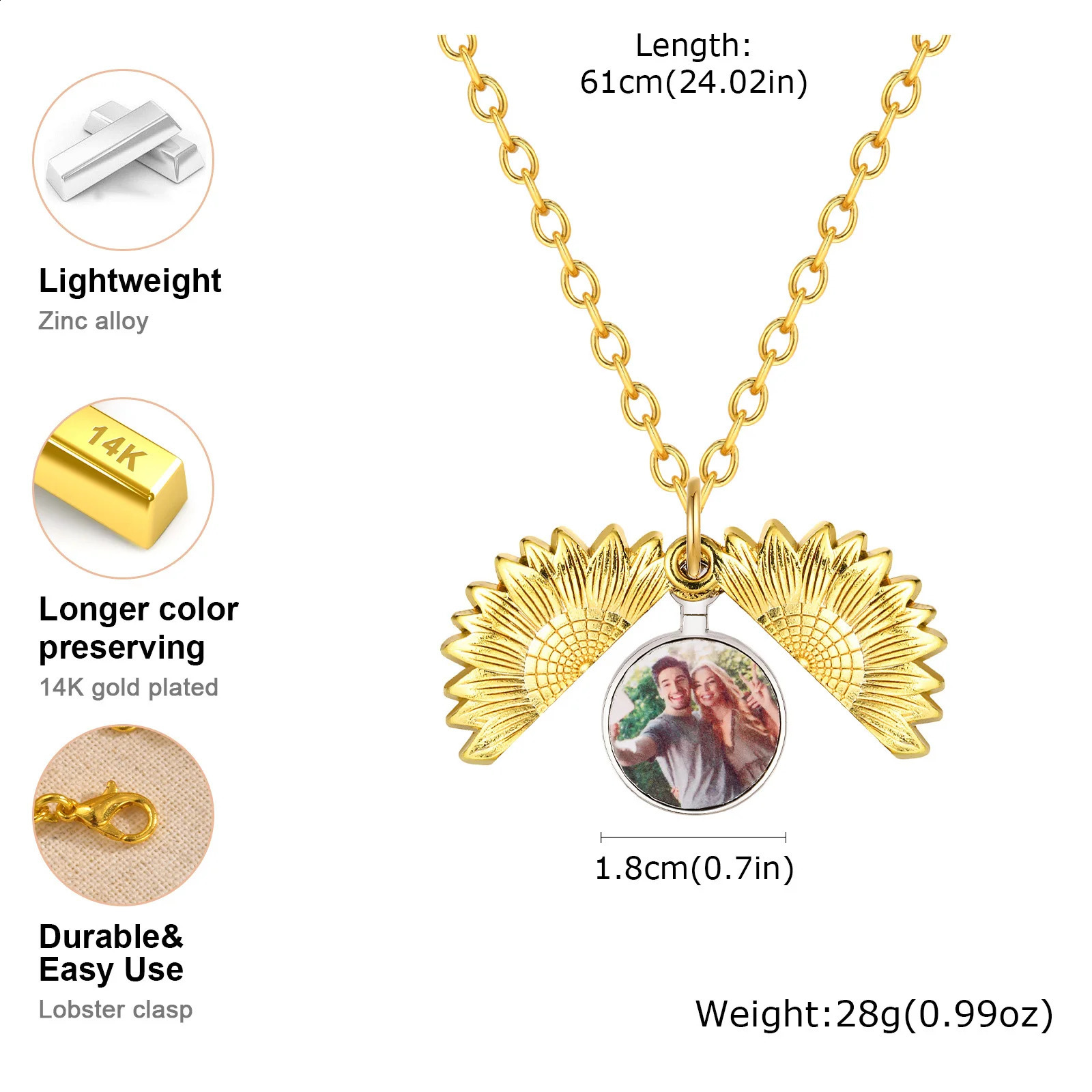 Personalized Locket Necklace With Picture Customized Gift Inspirational Sunflower Necklace Pendant for Women Girlfriend 250425