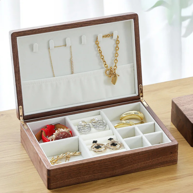 Black Walnut Solid Wood Jewelry Box Ring Jewelry Diamond Ring Necklace Box Elegant Desktop Storage Solution Jewelry Packaging 250424