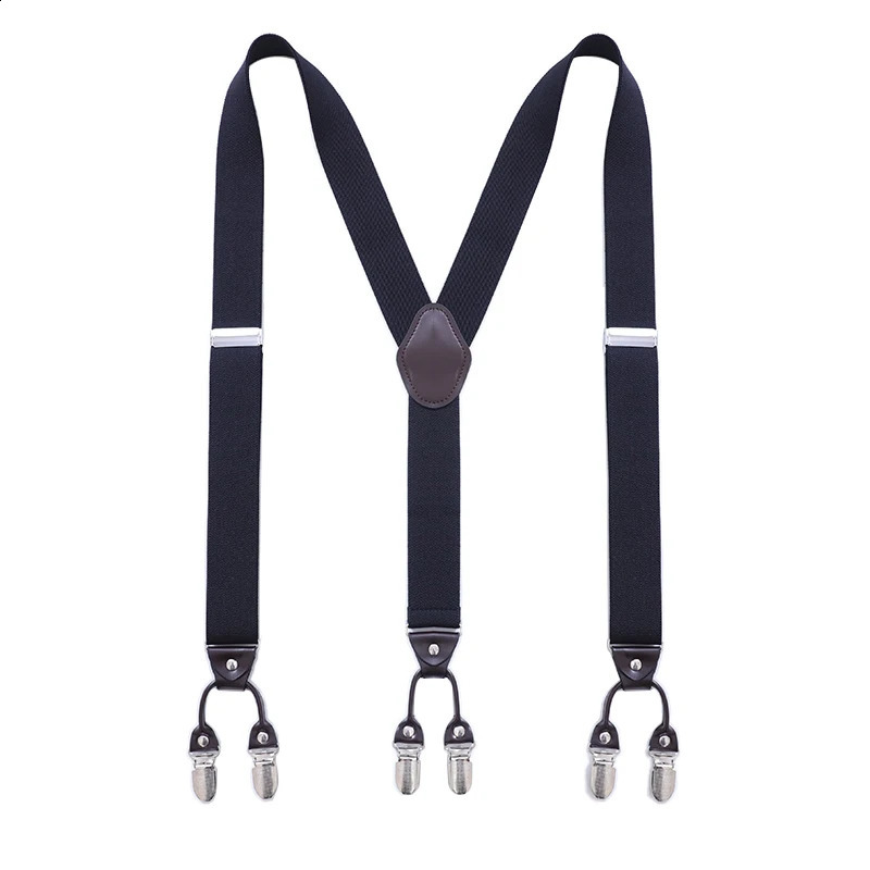 Vintage Suspenders for Men Heavy Duty Big Tall 3.5*120cm Wide Y Back 6 Metal Clips Adjustable Elastic Trouser Braces Strap Belt 250425