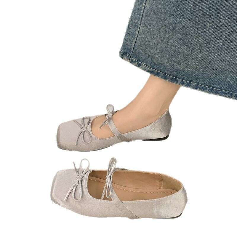 Spring 2025 Four Seasons Bean Versatile Mary Jane Comfortable Scoop Trendy Square Head with Increased Height Single Shoes Women's Soft Bottom