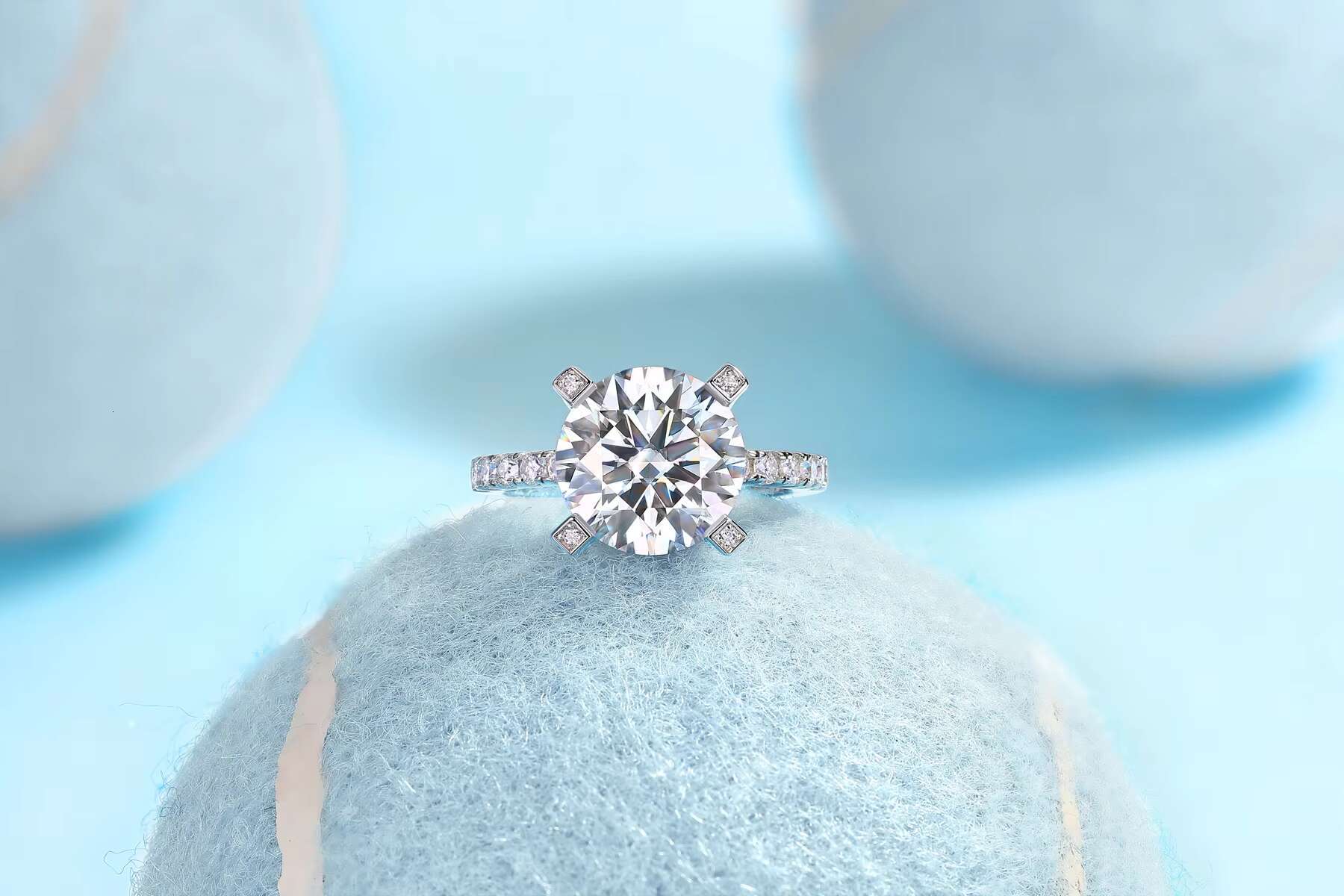 Zanlong 14876 Non Tarnish Jewelry 18k Gold Plated Hypoallergenic S925 Sterling Silver Jewelry Moissanite 5ct VVS Ring for Women