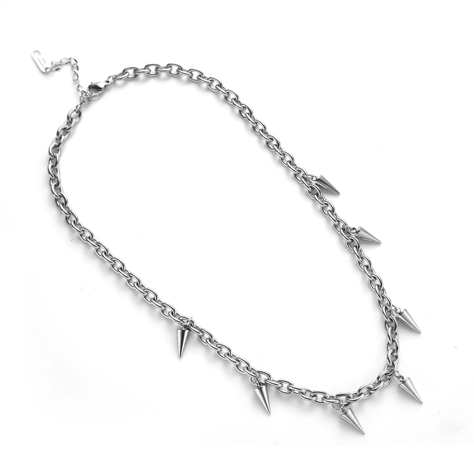 Stainless steel punk rivet chain necklace mens punk goth necklace spiky necklace rock statement jewelry gift 250422