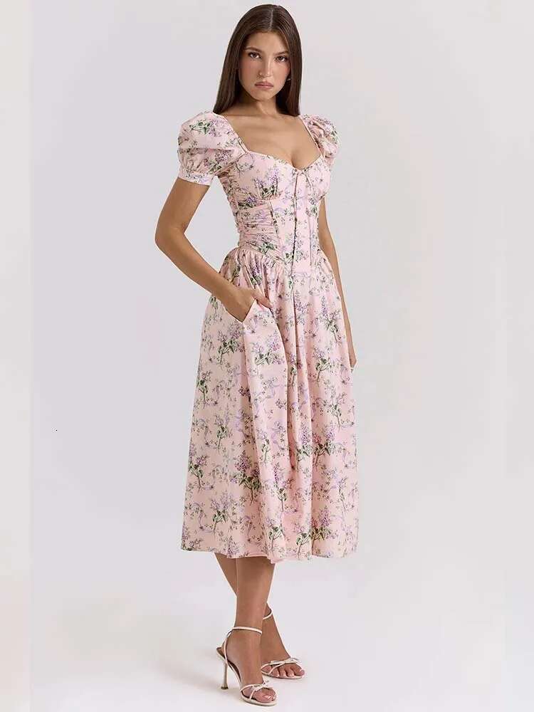 Dongdumaoyi Townlike Elegant Midi Long A Line Dress Women Print Spring Summer Bow Strapless Nightclub Sexy Party Dresses