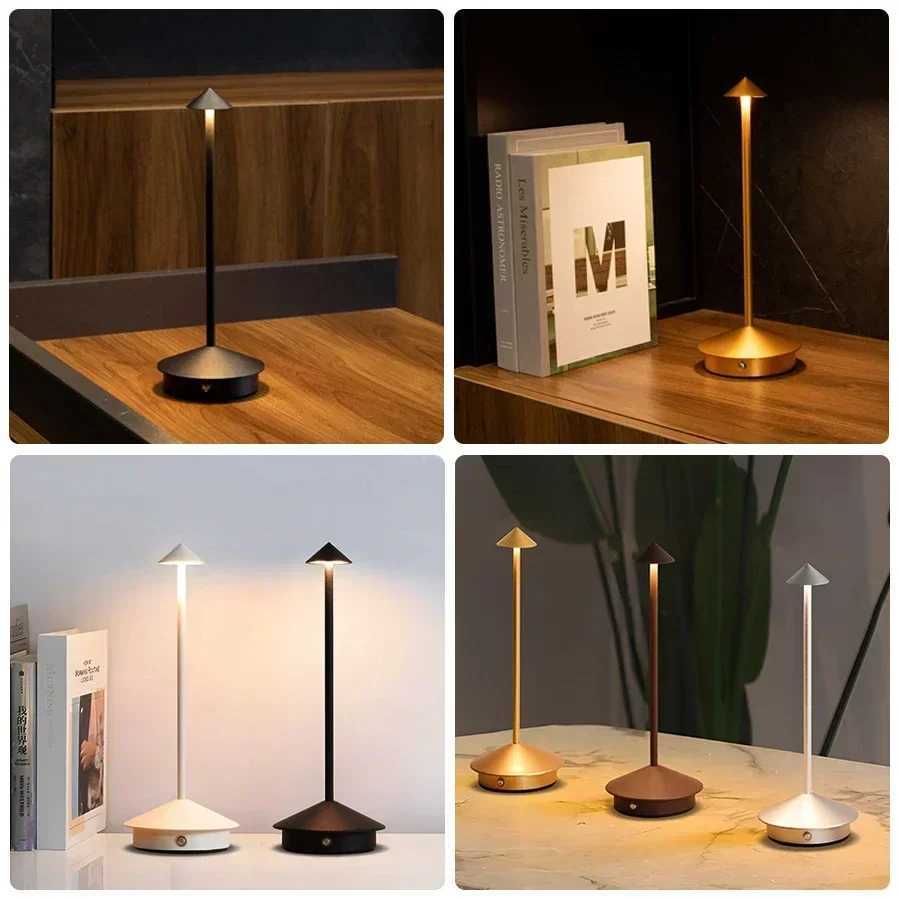Creative LED Pointed Desk Lamp Charging Touch 3 Color Stepless Dimming Night Light Hotel Bar Restaurant Table Decoration LightM251125