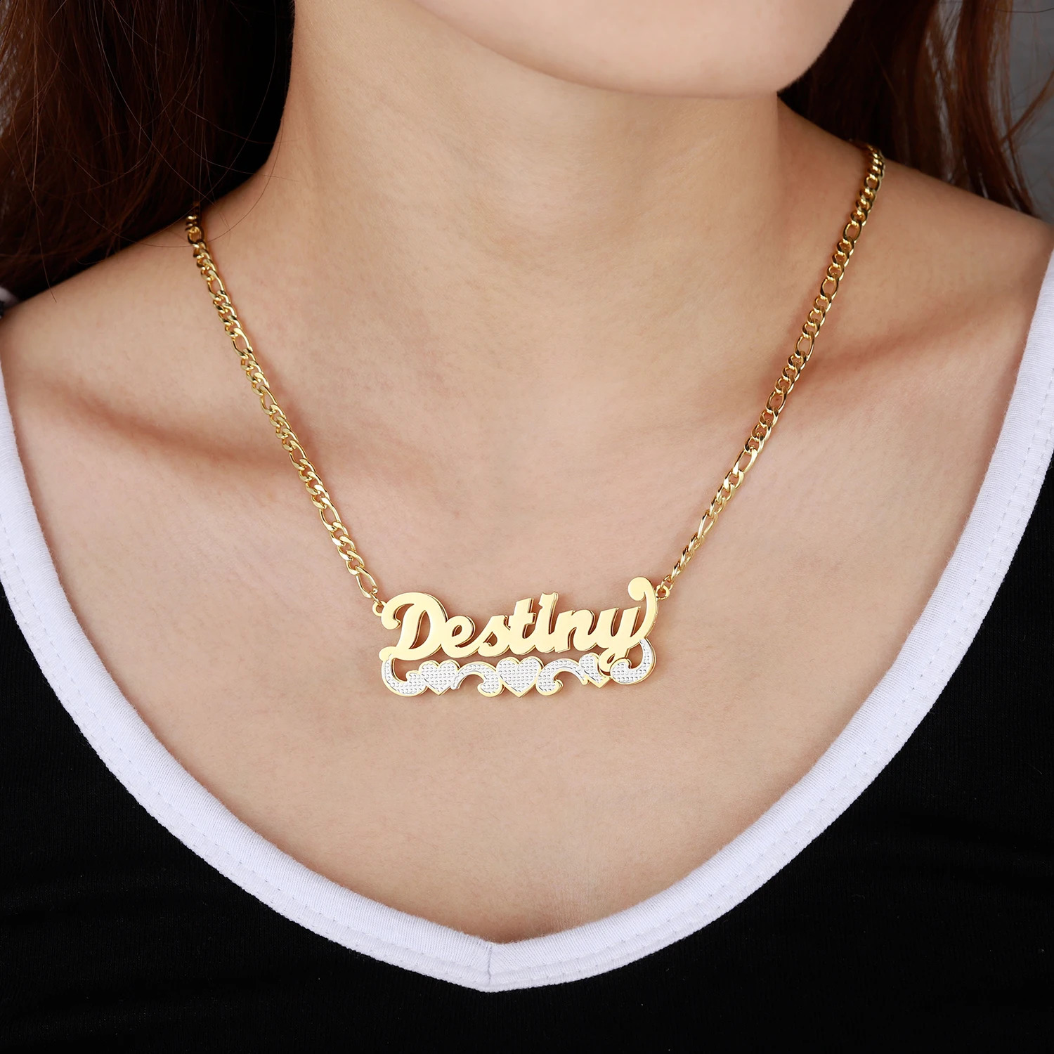 Custom Necklace Name Double Layered Two Tone Personalized 14K Gold Stainless Steel Pendant Nameplate For Women Bridesmaid Gifts 250425