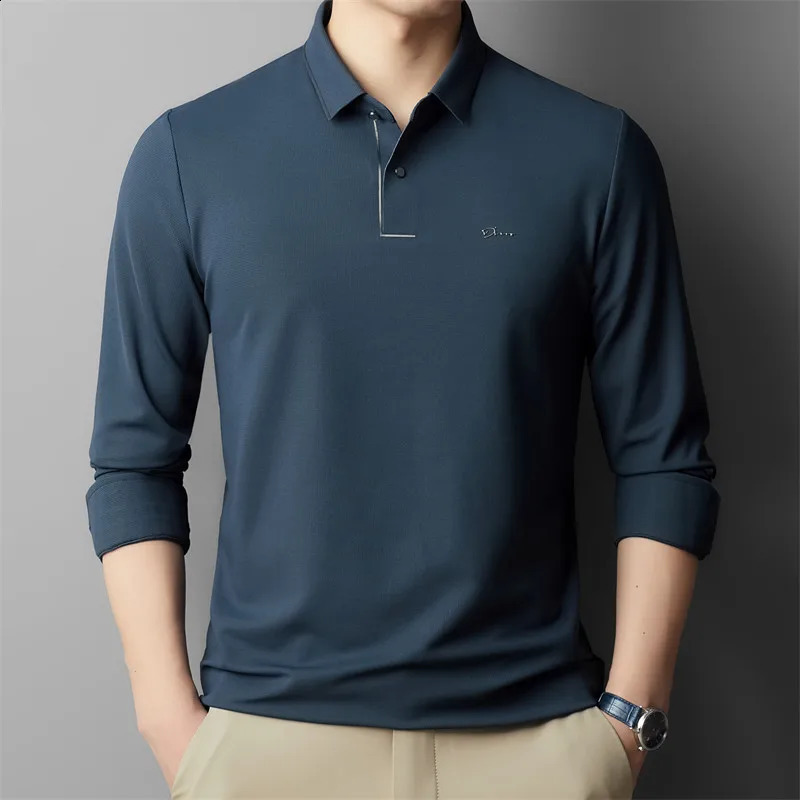 High end ice silk long sleeved fashionable letter printed polo shirt autumn trend mens lapel T-shirt casual top 250422