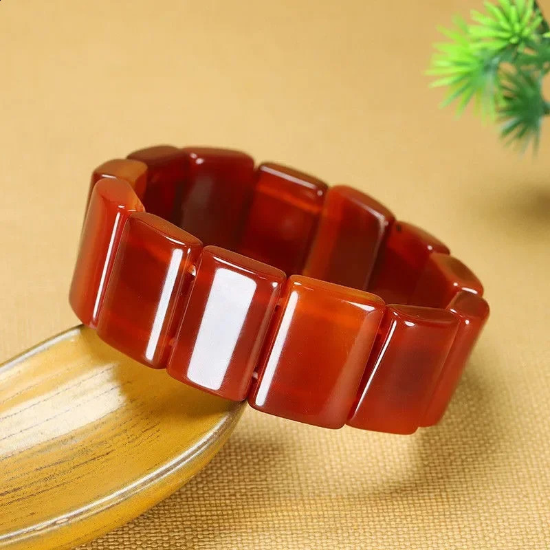 Pure Natural Agate Bracelet Chalcedony Square Bracelet Hand Row Mens and Womens Models 250424