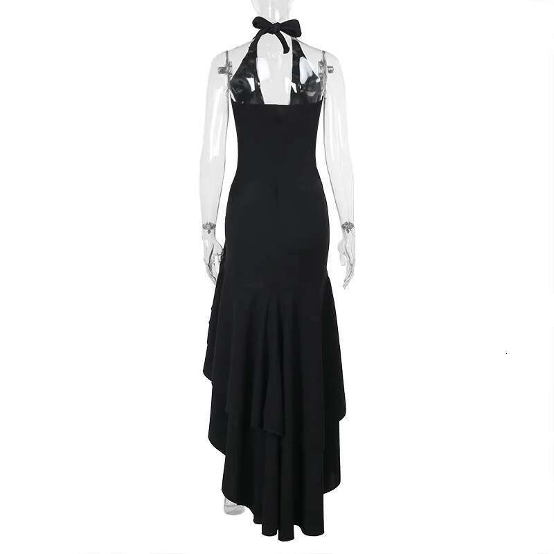 Dongdumaoyi Townlike Ruffles Asymmetrical Elegant Maxi Long Dress Women Halter Summer Backless Nightclub Sexy Party Dresses