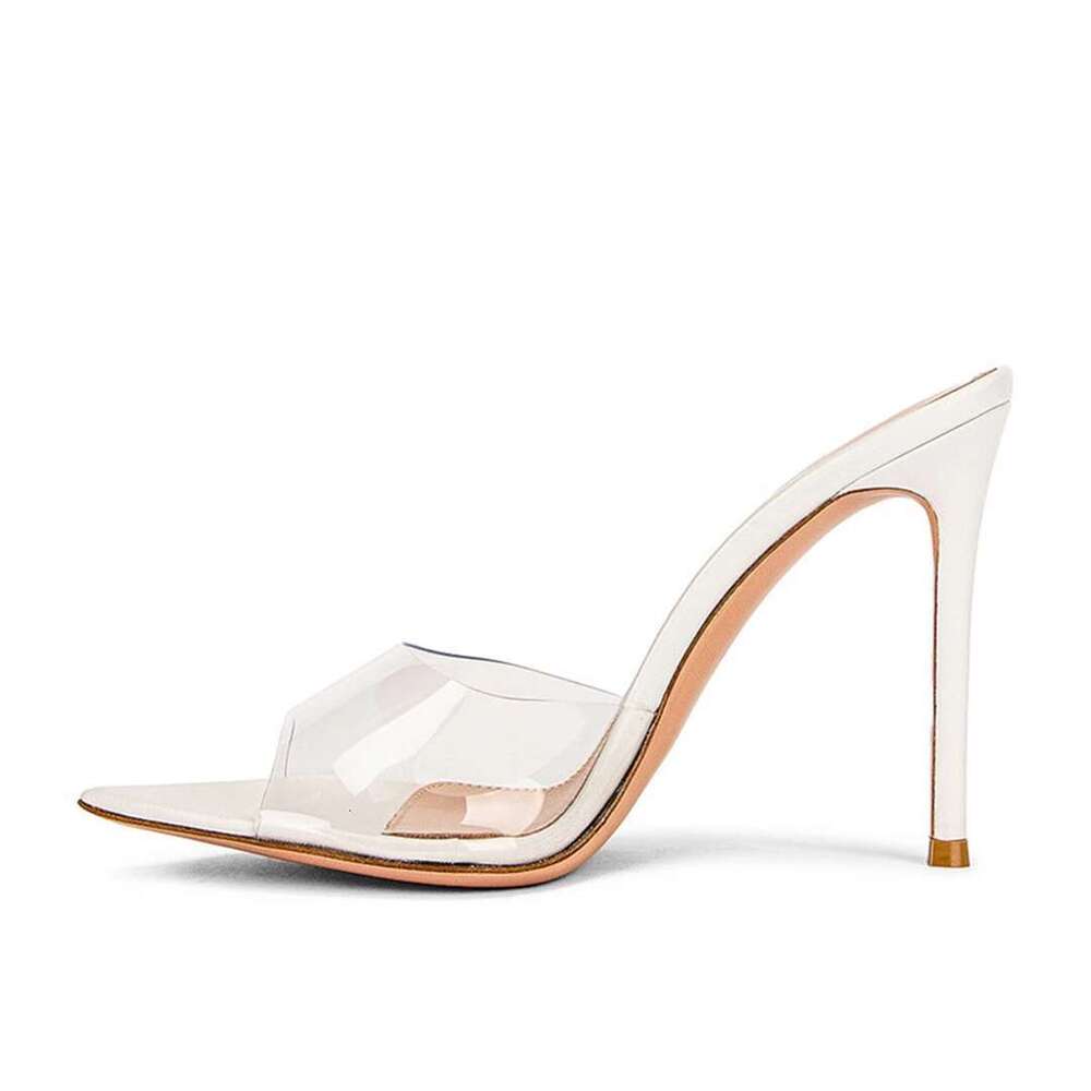 Summer new pointed patent leather transparent PVC sexy fashion slippers thin high-heeled banquet dress large-size women's sandal