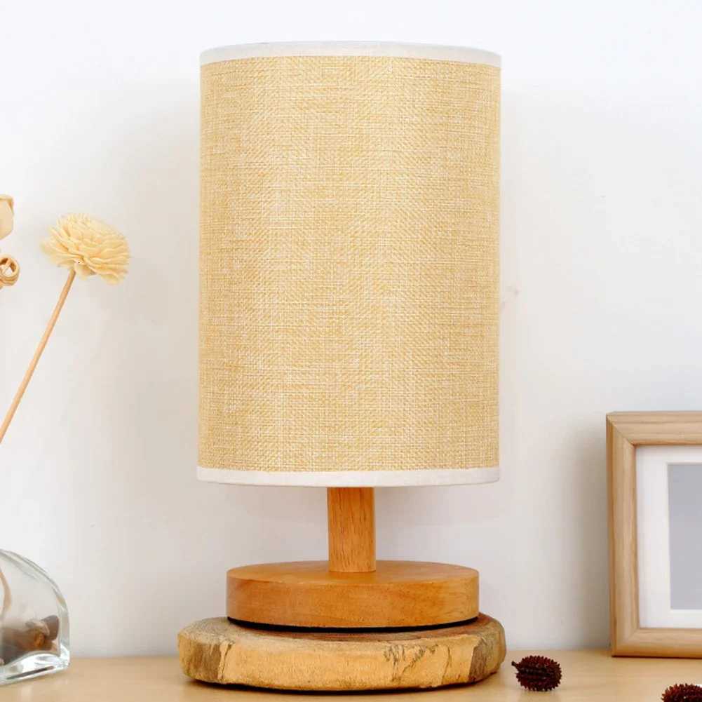 Vintage Table Lamps Wooden Desk Night Lights with Cylinder Lamp Shade Dimmer Switch For Living Room Bedroom Bedside Home DecorM251125
