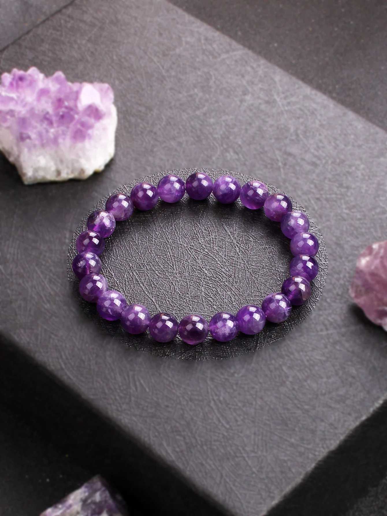 Amethyst Bead Bracelet Natural Healing Crystal Calming Jewelry Stress Relief Spiritual Clarity Energy-Boosting Stone Gift J251125