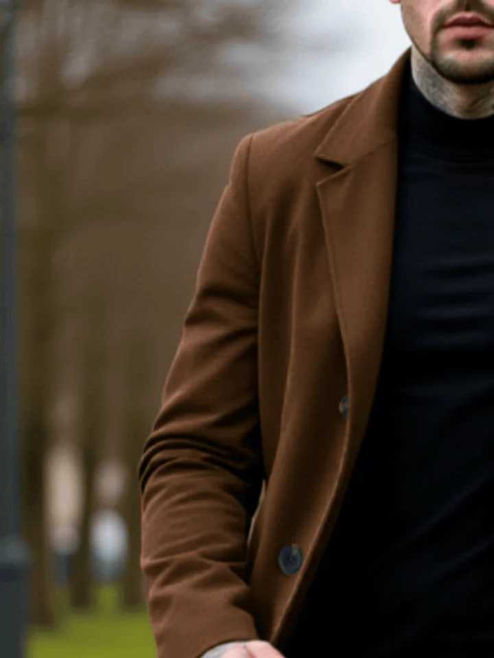 Single-Breasted Wool Blend Coat for Autumn/Winter Thickened Windproof Stand Collar Trench Style Casual Business Warm OuterwearT251125