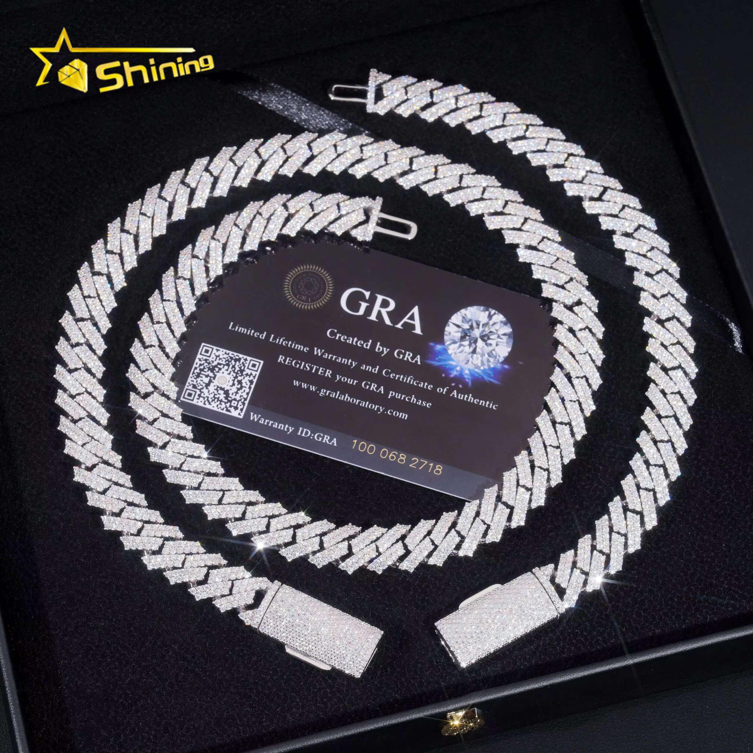 Wholesale 12MM Moissanite Cuban Link Chain Necklace Men Hip Hop Iced Out Vvs Diamond 925 Silver Cuban Chain