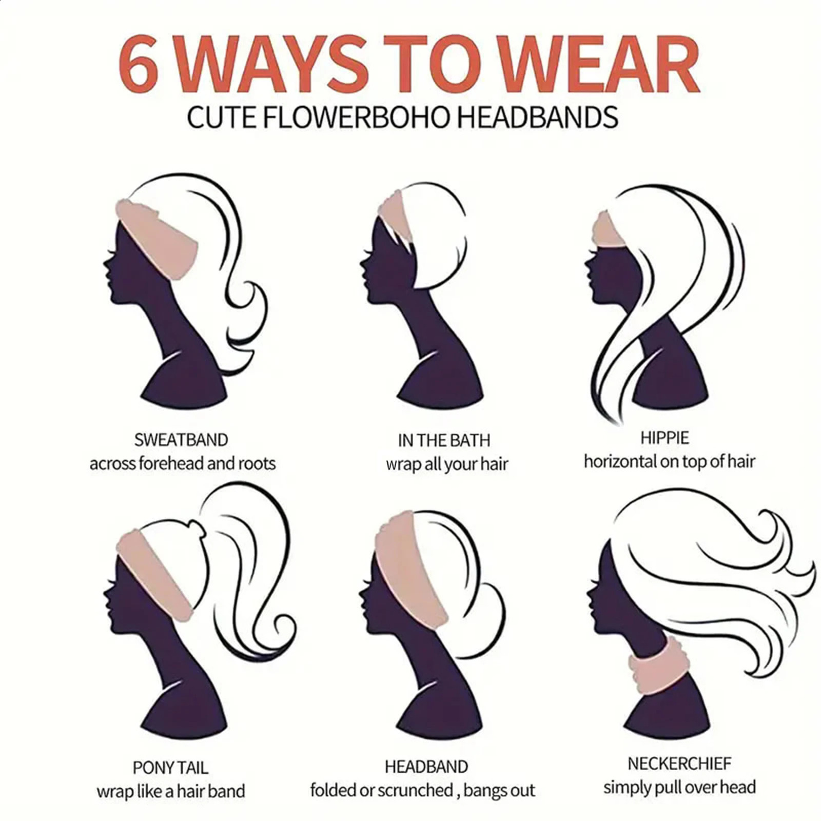 4 Bohemian Fashion Wide Headbands with Sweat Absorbent Headbands Bohemian Hair Accessories for Sports Tennis Gym Exercise MIAO-US 250423