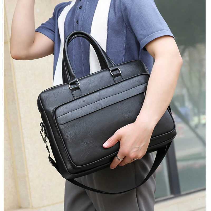 PU Leather Briefcase For Men Handbag Laptop Folder Shoulder Office Business Vintage Messenger Crossbody Portfolio Designer BagT251125