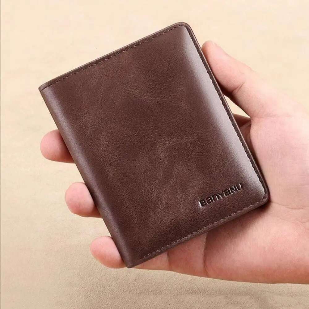 Fashion Vintage PU Leather Men's Short RFID Card Holder High Quality Slim Purse Business Style Wallet