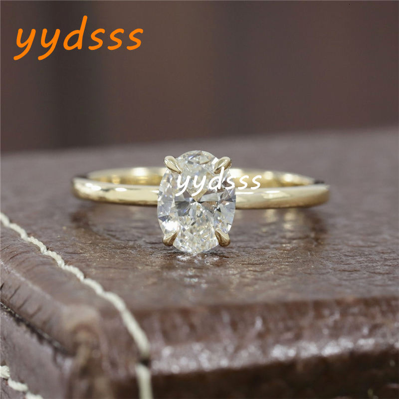 Jewelry Simple Style Design 1.0 Carat Oval Cut 4 Prong Set Lab Grown Diamond Solitaire Engagement Ring For Women 14K 18K Real Gold Wedding Ring