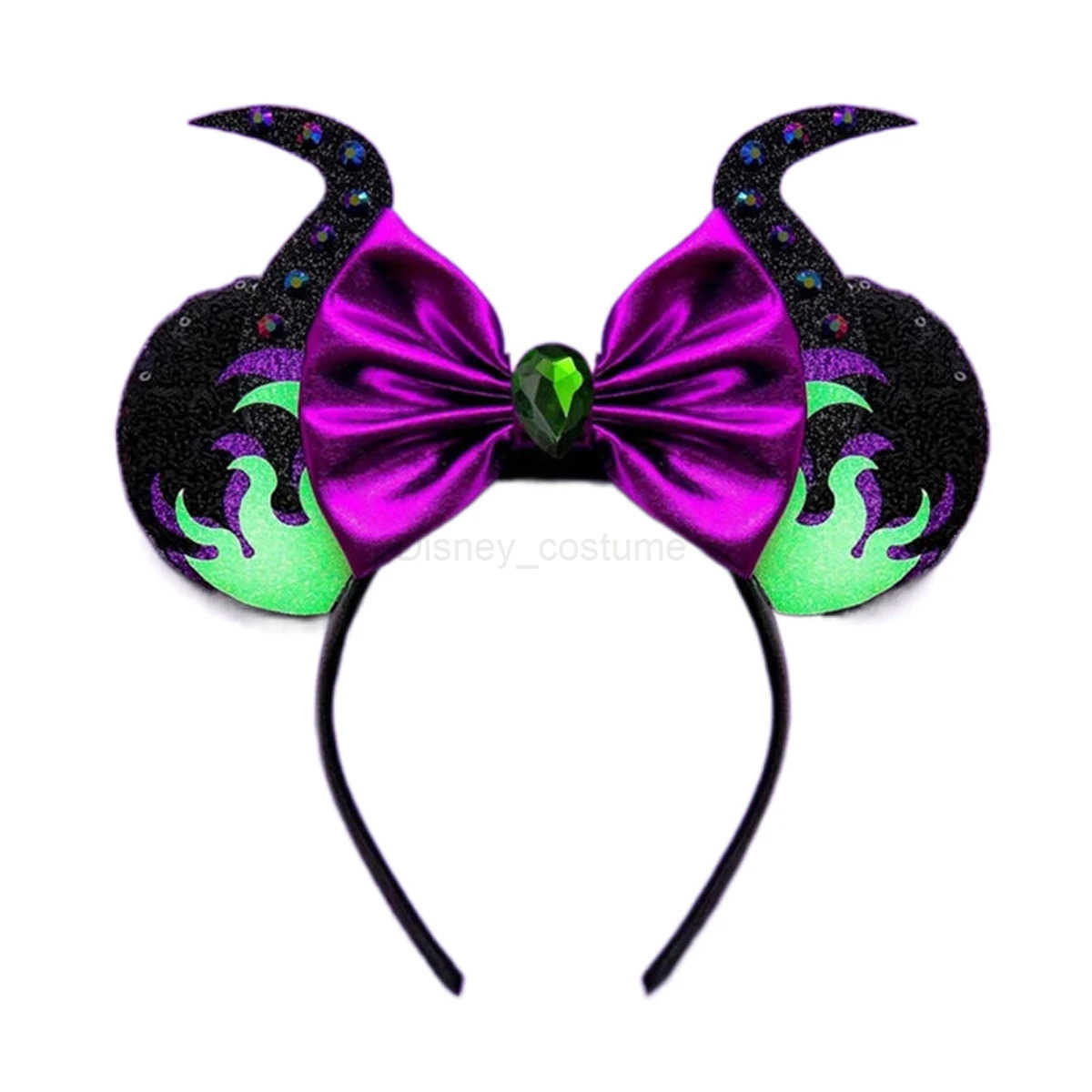 Disney 2024 Mickey Mouse Ear Headband Childrens Role Play Skull Hair Female Carnival Ghost Hair Accessories Girls Shining Bow Headband X250425