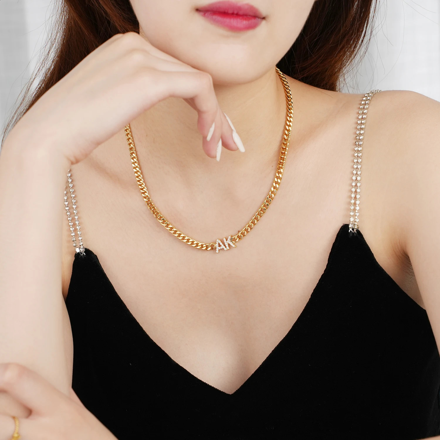 Custom Zirconia Name Necklace With Cuban Chain Personalized Letter Necklaces For Women Stainless Steel Nameplate Jewelry Gifts 250425