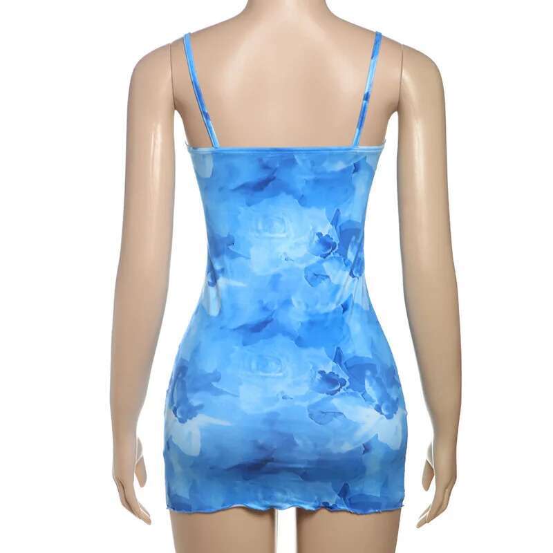Dongdumaoyi Townlike Print Slim Bodycon Dress Women Spaghetti Strap Mini Spring Summer Backless Nightclub Sexy Party Dresses