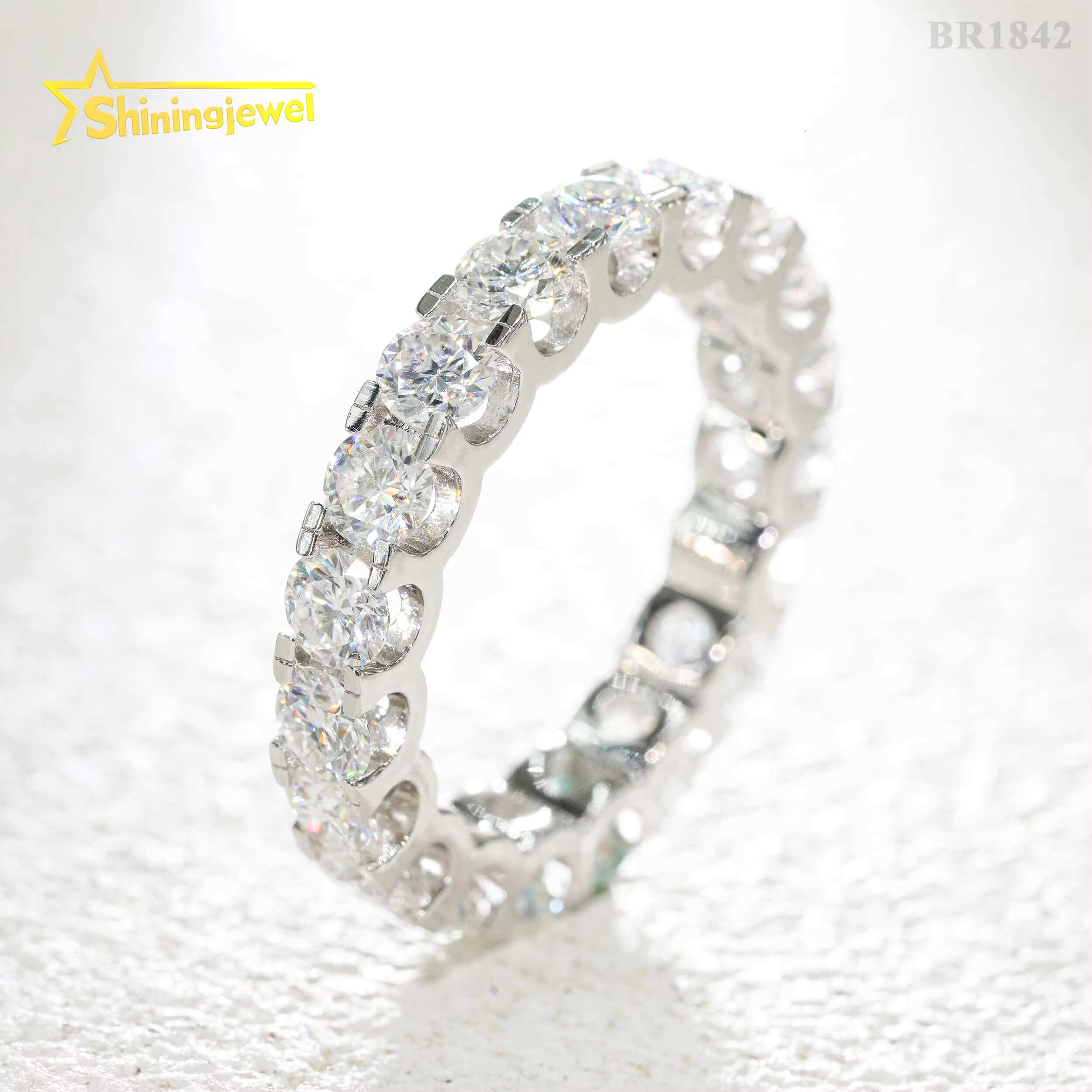 Ready to Ship S925 Silver Iced Out Diamond 4MM 5MM 6.5MM VVS Moissanite Ring Custom Women Eternity Rings