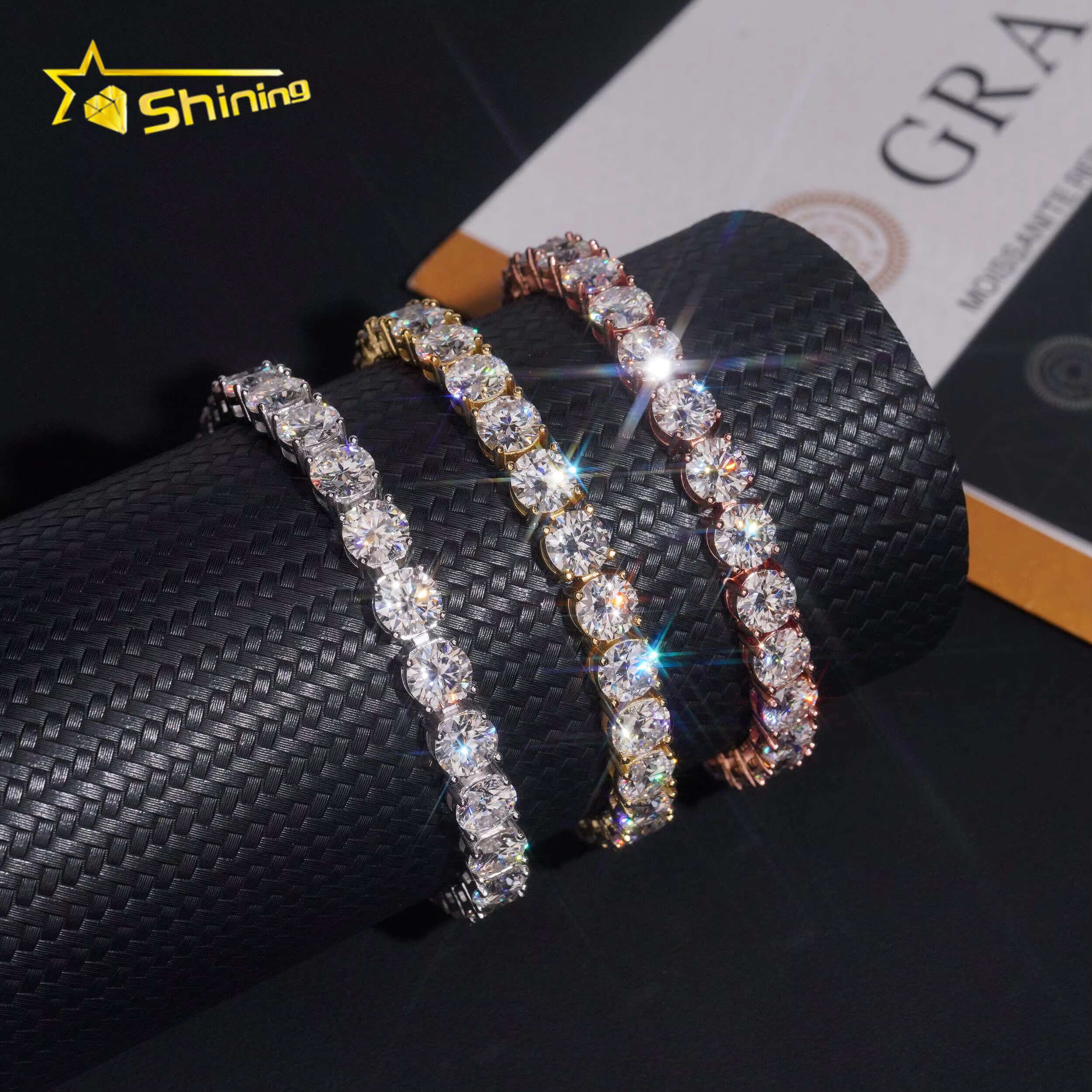 GRA Certificated 925 Sterling Silver Tennis VVS Moissanite Chains Hip Hop Men Women6.5MM Moissanite Tennis Necklace Fine Jewelry