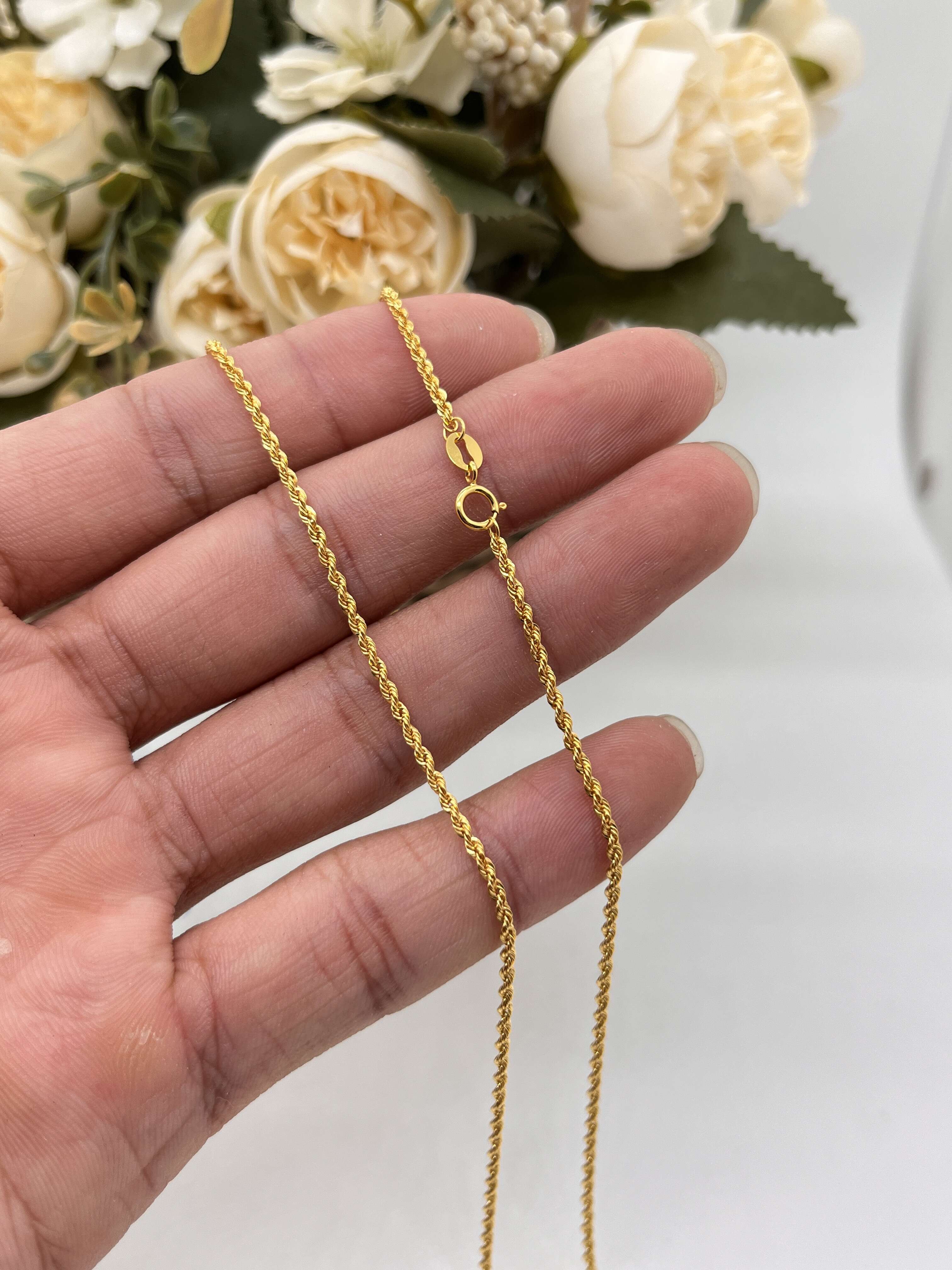 Real 18K Solid Gold Rope Chain 1.5mm 1.6 mm Pure Gold Necklace Wholesale Au750 18K Gold Chain Twist Chain Necklace