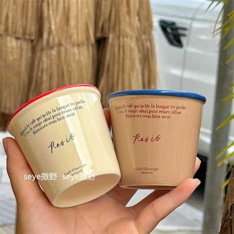 Korean Style Espresso Cup Retro Letter Paper Design Ceramic Hand-held Mug Household Coffee Cups Drinkware Y251125