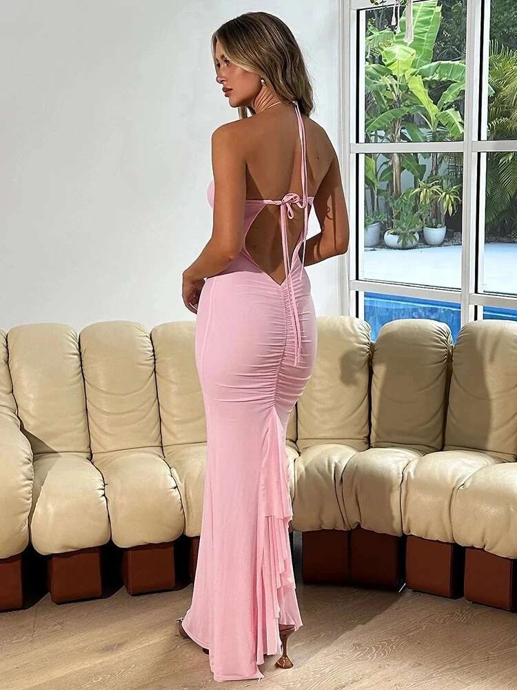 Dongdumaoyi Townlike Mermaid Slim Bodycon Dress Women Elegant Maxi Long Halter Summer Backless Nightclub Sexy Party Dresses