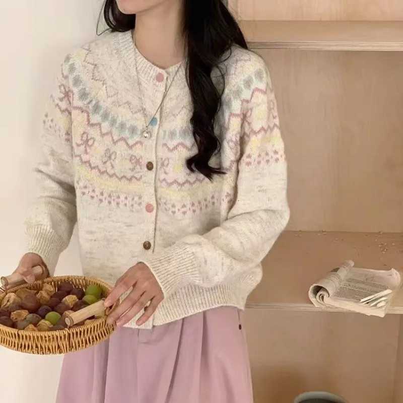 Cute Cartoon Cardigan Sweater for Women Long Sleeve Crew Neck Button Up Knitted Jacket Knitwear Teen-girl Fall Winter OutfitT251125