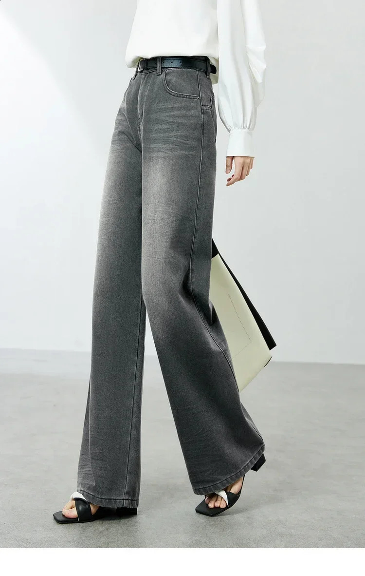 Sentubila wide leg cotton jeans 2025 spring casual straight length retro washed denim pants clothing W42N54179 250417