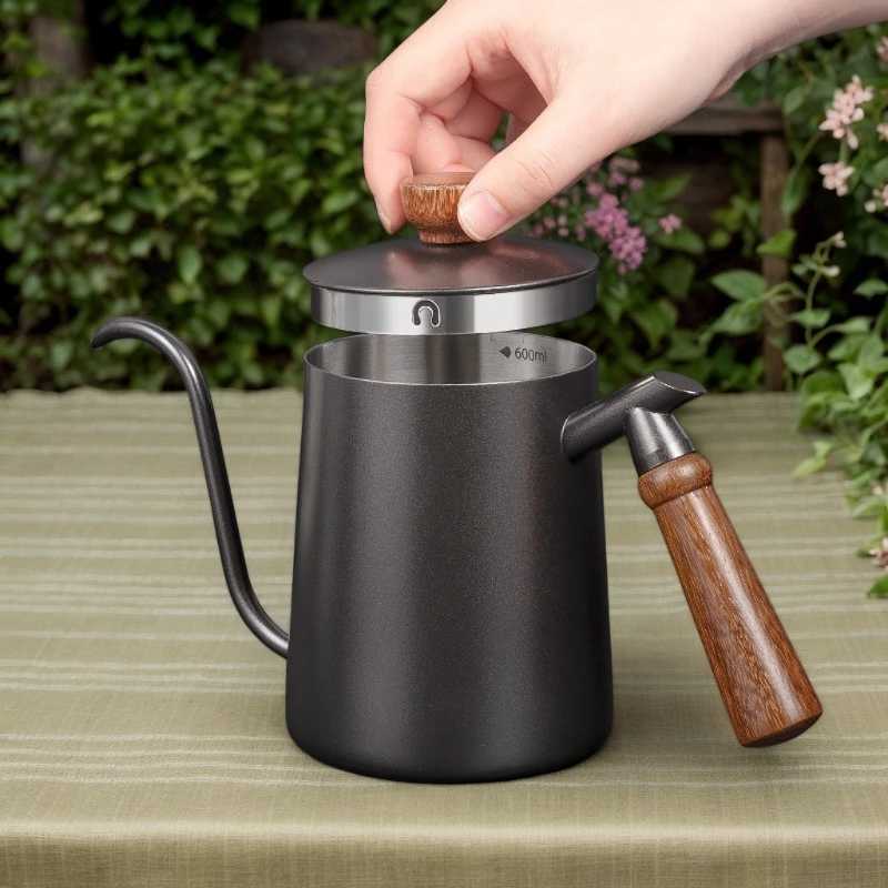 Hand Drip Kettle White Coffee Black Long Spout Goose Neck Stainless Steel Wooden Handle Drip Flow Regulator for Coffe C251125