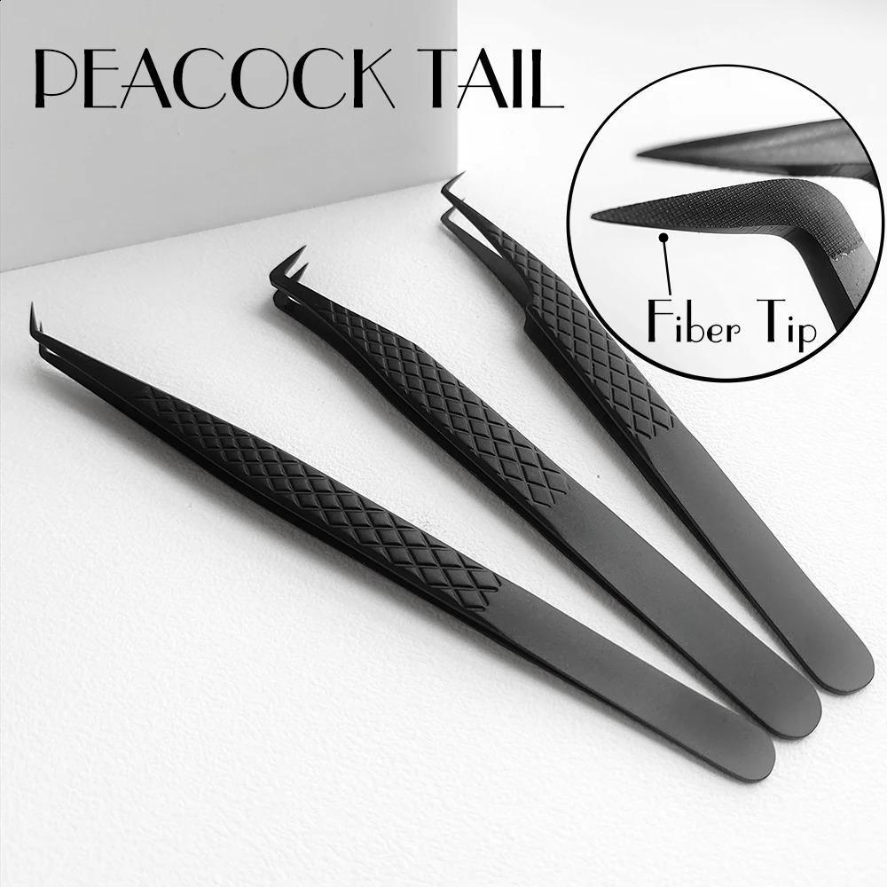 Fiber Tip False Lash Tweezers For Eyelash Extensions Black tweezer perfect close tip of tweezer for eyelashes 250422