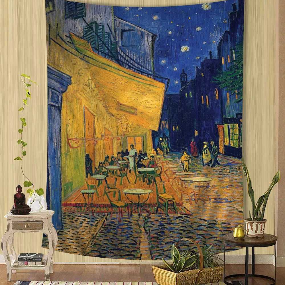 Van Gogh Oil Painting Works Anime Tapestry Hippie Flower Wall Carpets Dorm Decor Cheap Hippie Wall HangingM251125