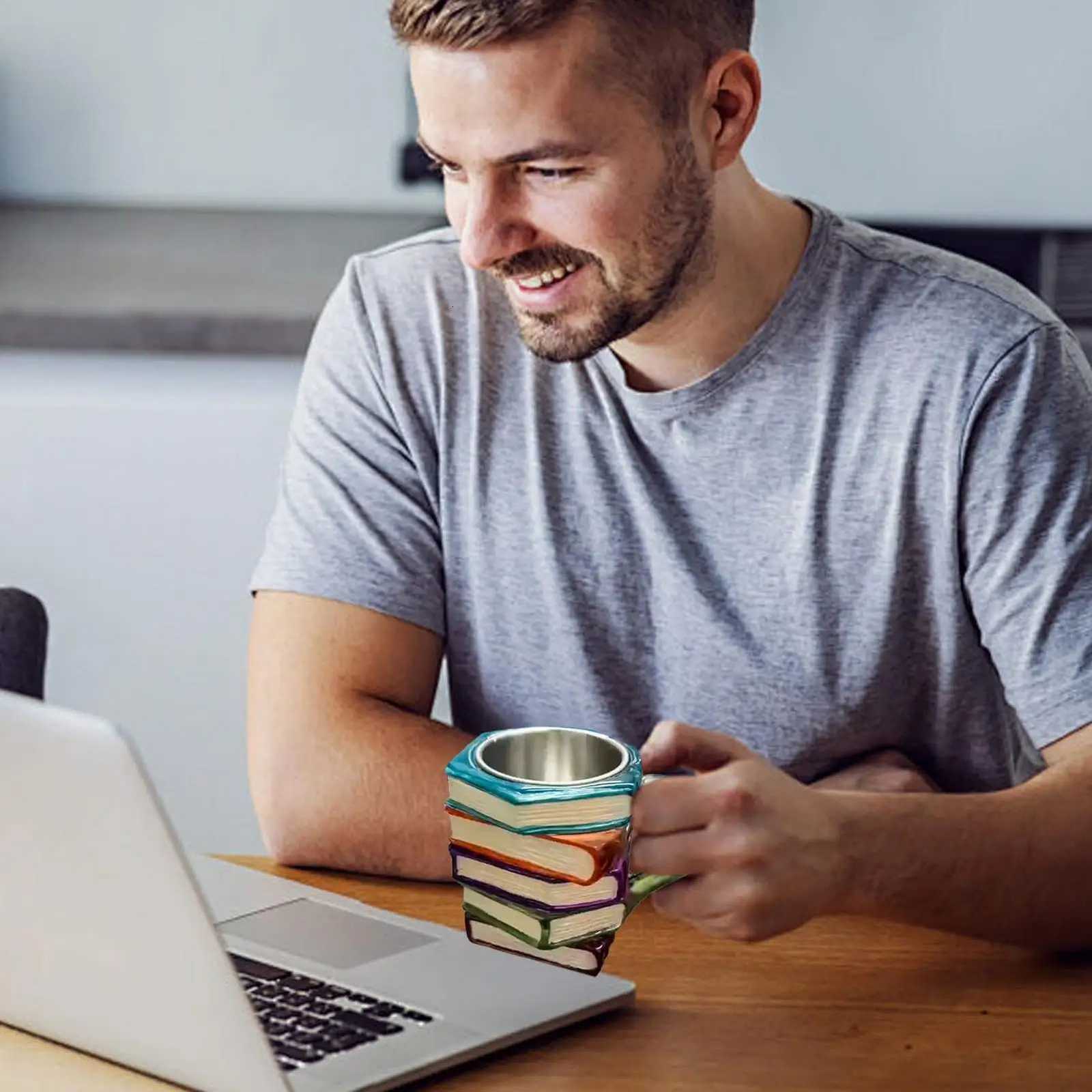 Resin Painted Book Mug Multifunctional Tea Cups Book Stack Milk Cup Novelty Resin Water Drinking Container for Coffee Beer Y251125